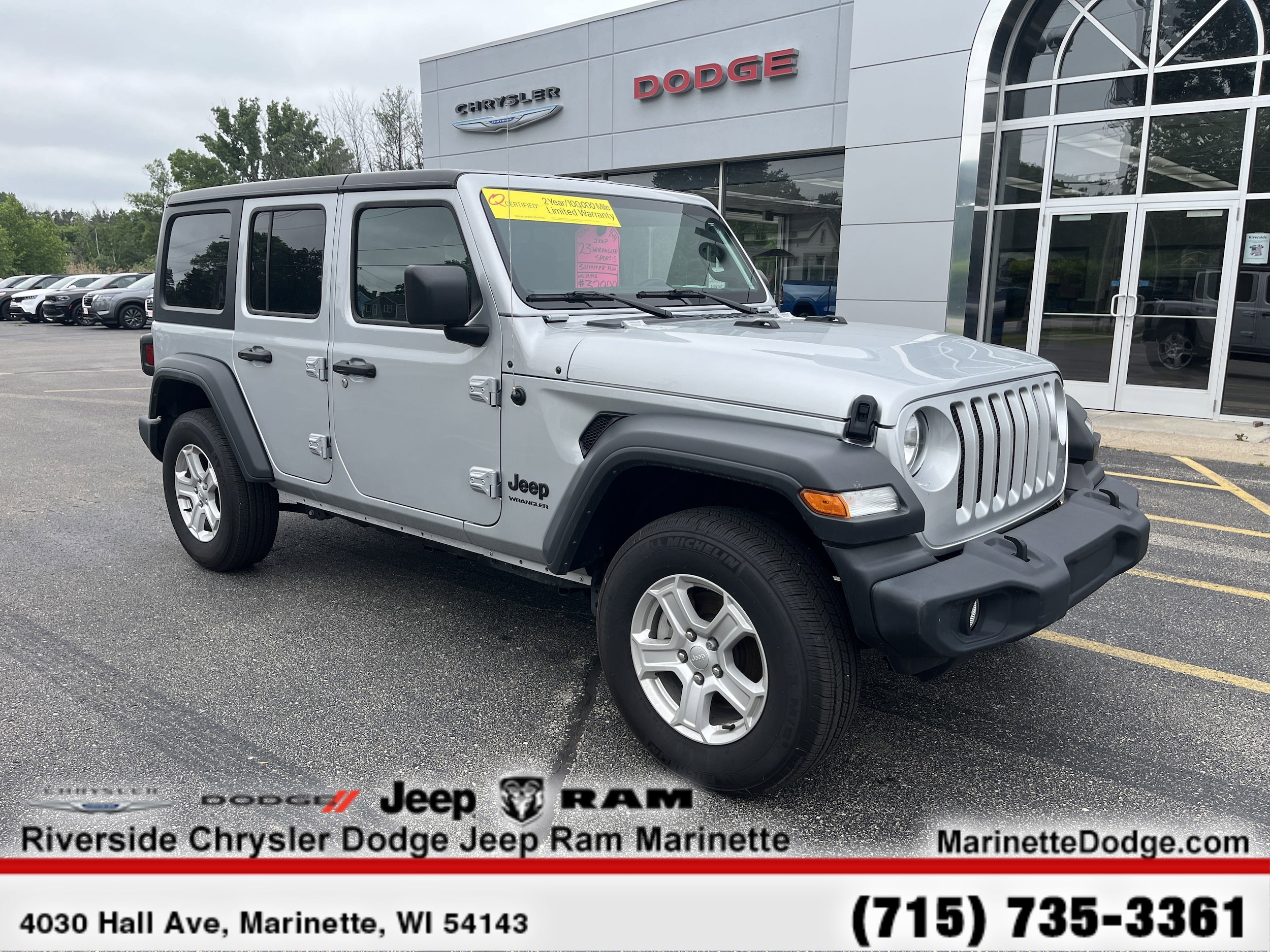 Used 2023 Jeep Wrangler 4-Door Sport S with VIN 1C4HJXDN8PW560550 for sale in Marinette, WI