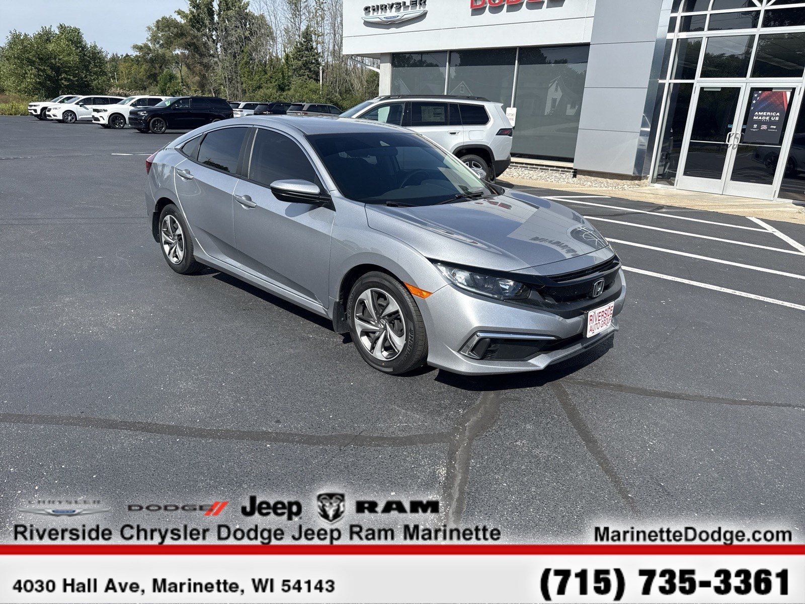 Certified 2020 Honda Civic LX with VIN 19XFC2F62LE027480 for sale in Marinette, WI