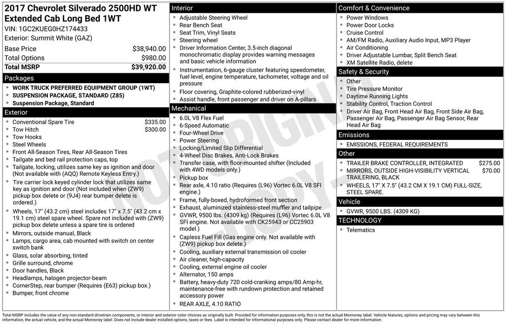 Used 2017 Chevrolet Silverado 2500HD Work Truck Truck