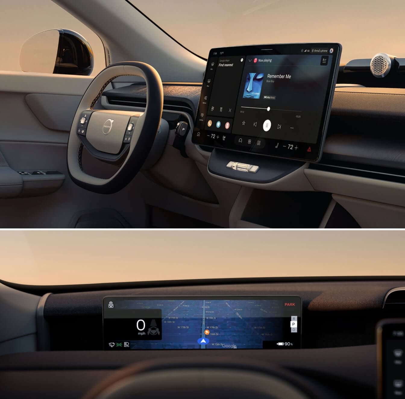 Interior close-ups of Volvo XC60 driver technology and infotainment system.