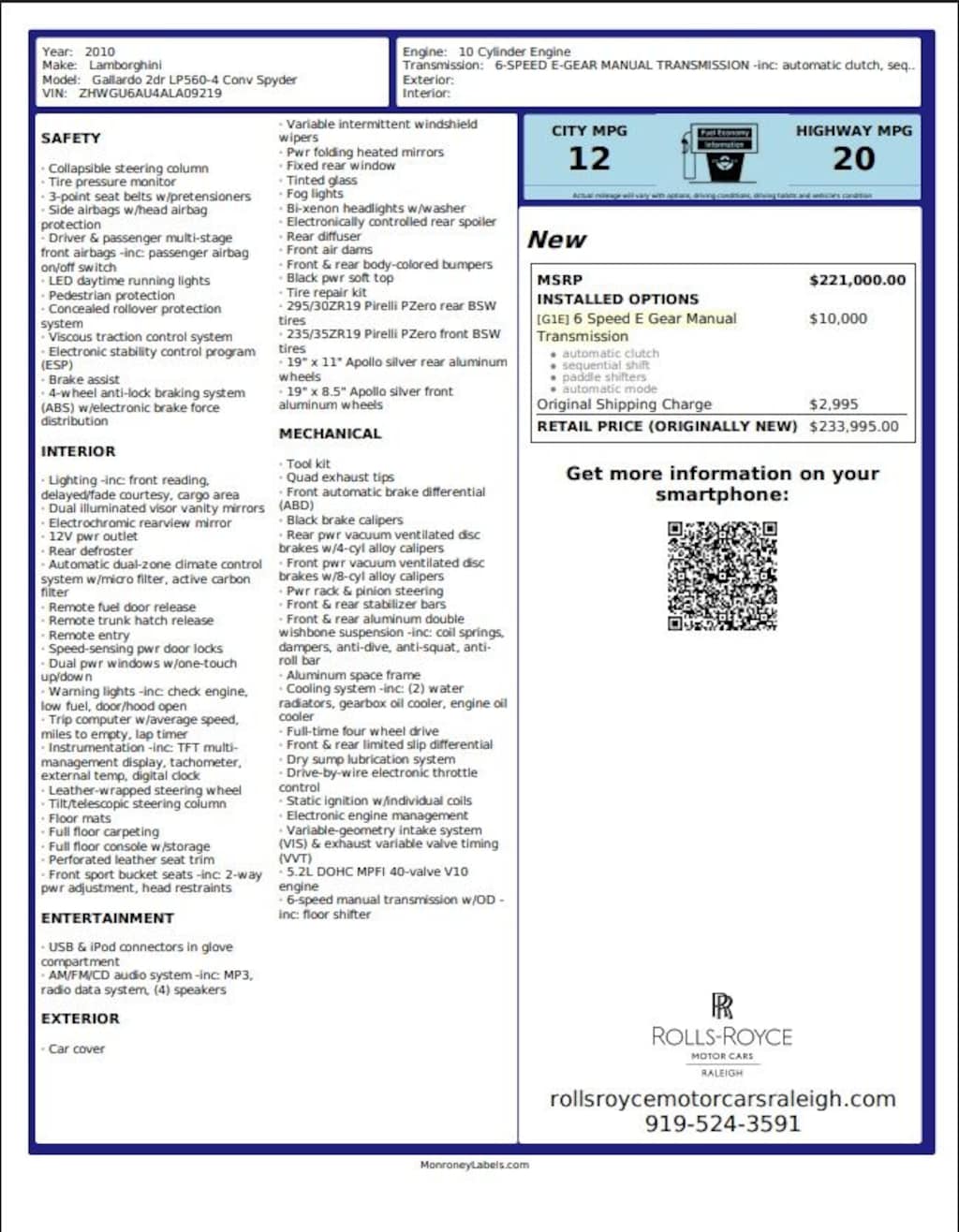 Used 2010 Lamborghini Gallardo LP560-4