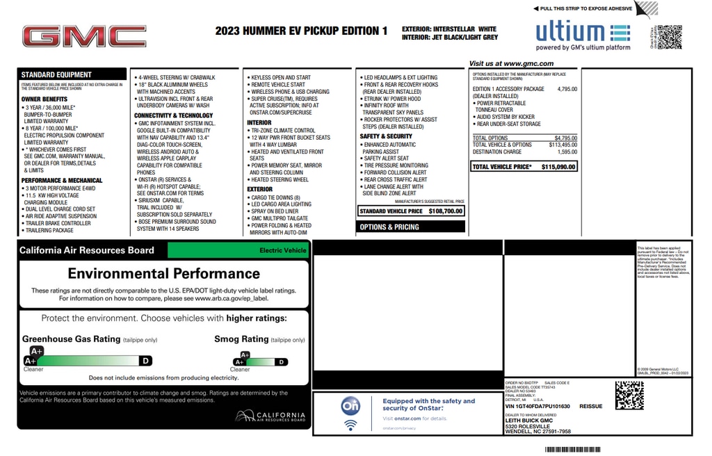 Used 2023 GMC HUMMER EV Edition 1 with VIN 1GT40FDA7PU101630 for sale in Raleigh, NC