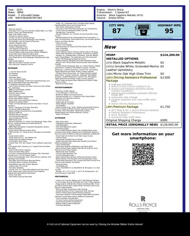 Used 2024 BMW i7 Base with VIN WBY53EJ02RCP67383 for sale in Raleigh, NC