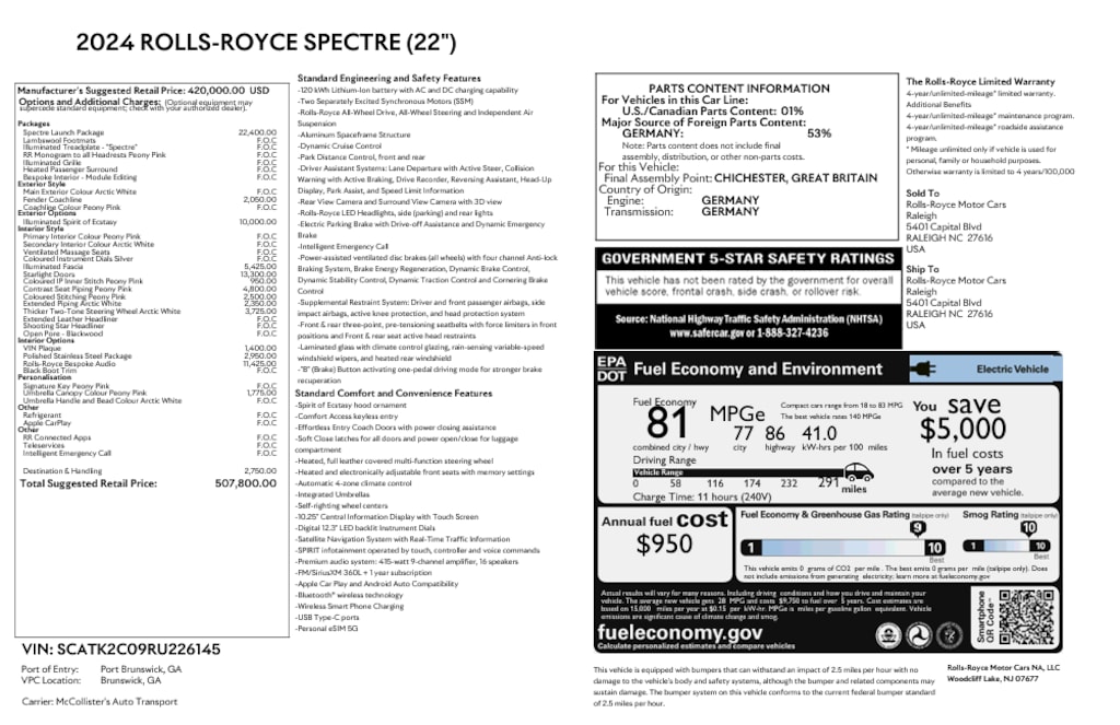 Certified 2024 Rolls-Royce Spectre Base Coupe