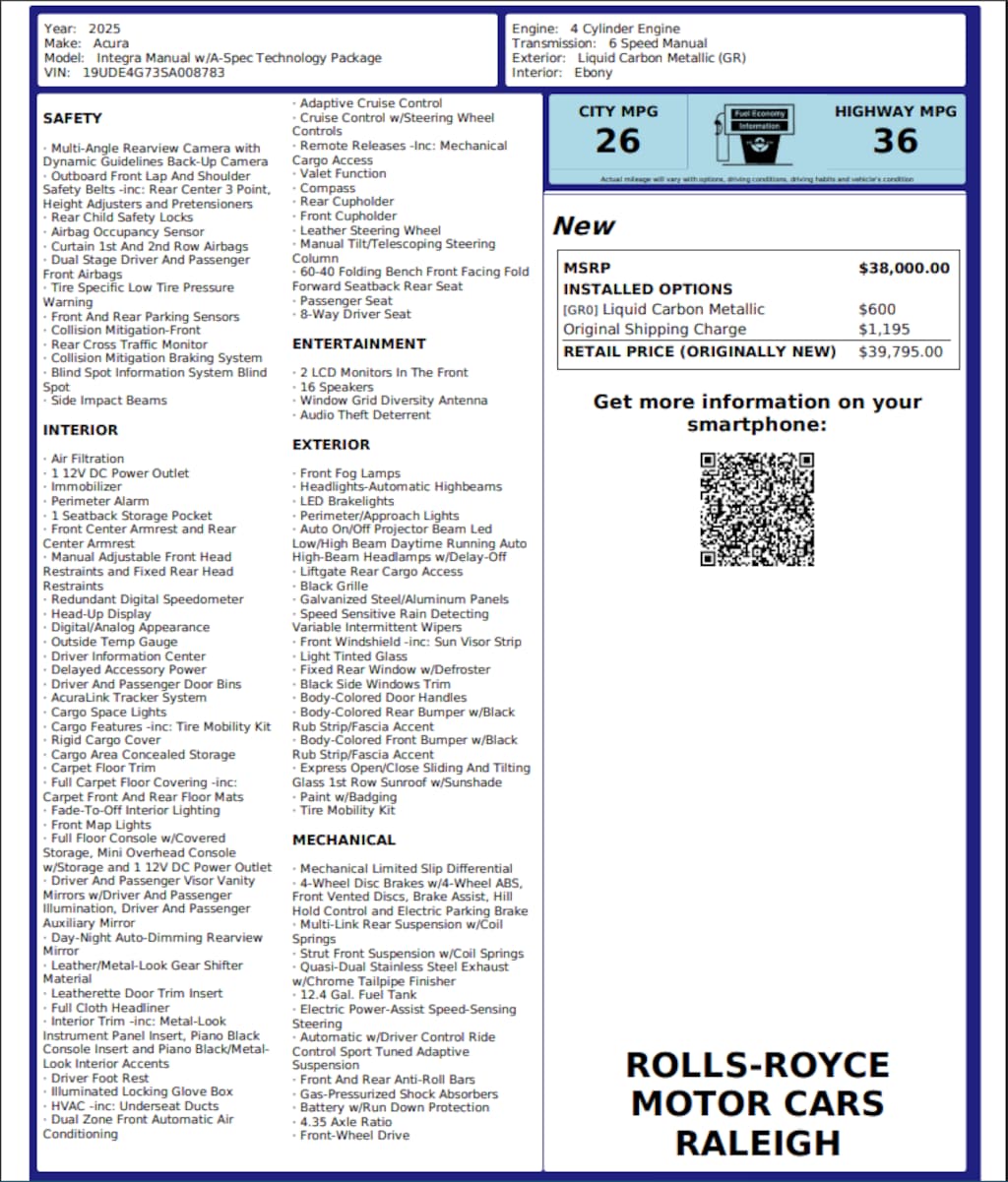 Used 2025 Acura Integra A-Spec Tech Package Hatchback