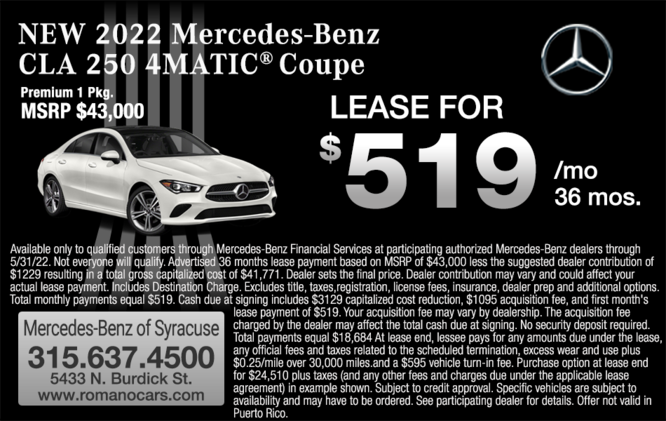 New 2022 Mercedes-Benz CLA 250 Coupe Leases
