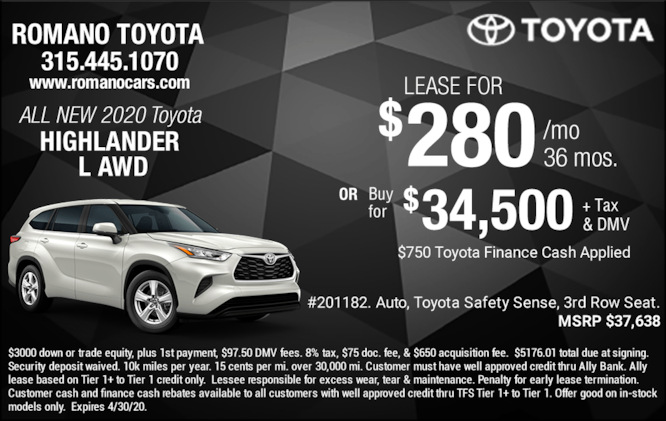New 2020 Toyota Highlander L Leases New 2020 Toyota Highlander L Leases