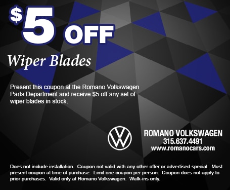 $5 Off Wiper Blades at Romano VW Serving Syracuse Romano VW Wiper Blade Special Coupon