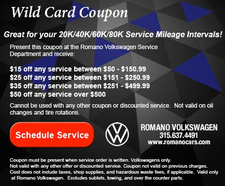 Service Discount Coupon for Romano VW Serving Syracuse