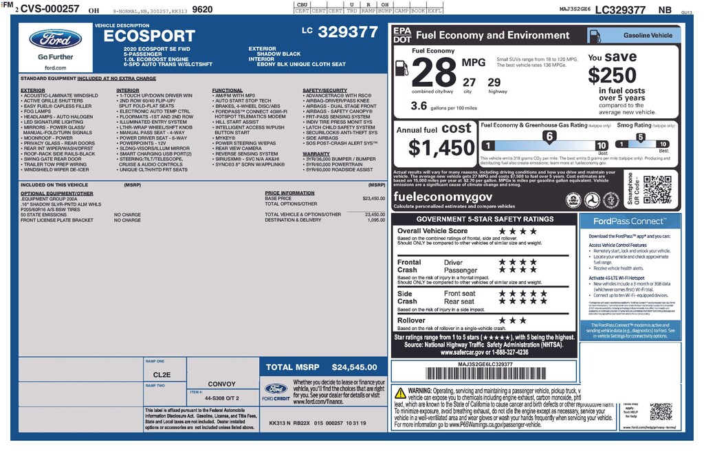 Used 2020 Ford EcoSport SE SUV