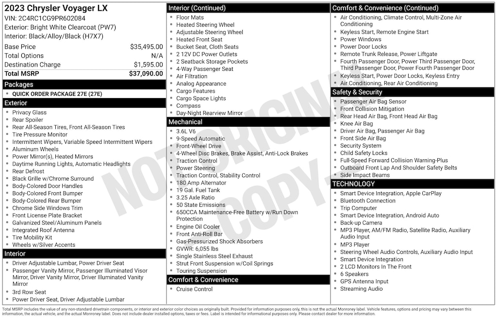 Used 2023 Chrysler Voyager LX Minivan/Van