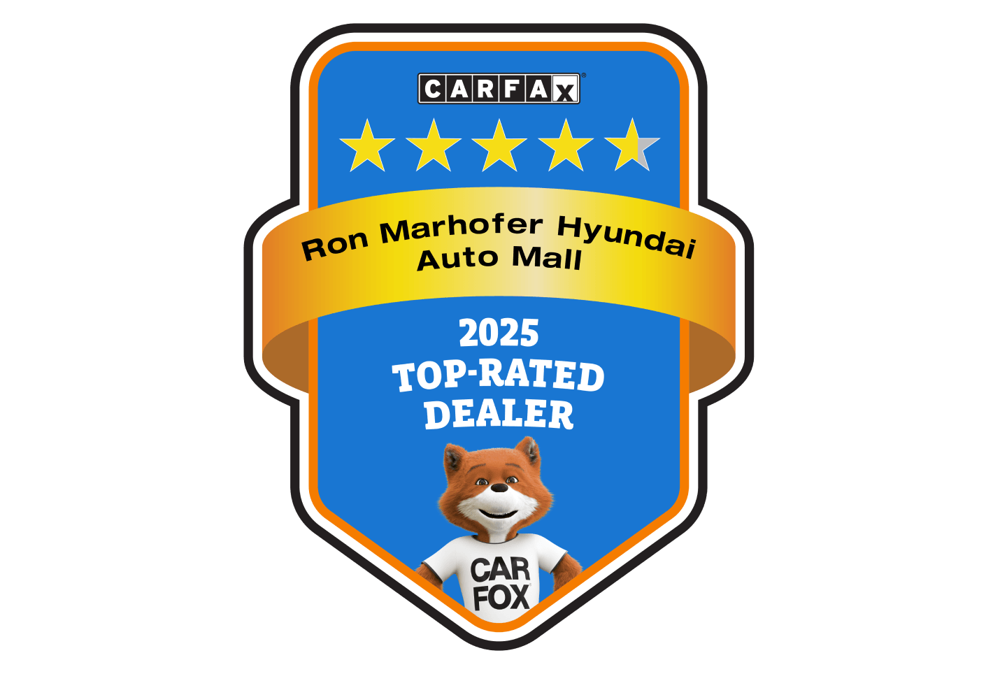 CARFAX 2025 Top-Rated Dealer award badge for Ron Marhofer Hyundai.