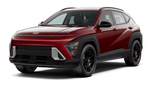 2026 Hyundai Kona SEL Sport in Ultimate Red in three quarter angle.