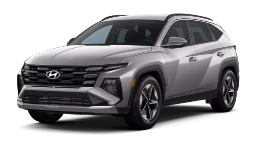 2026 Hyundai Tucson SEL in Shimmering Silver in three quarter angle.