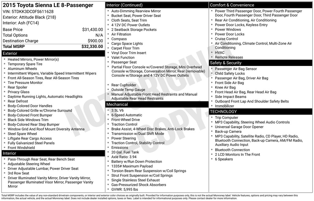 Used 2015 Toyota Sienna LE Minivan/Van