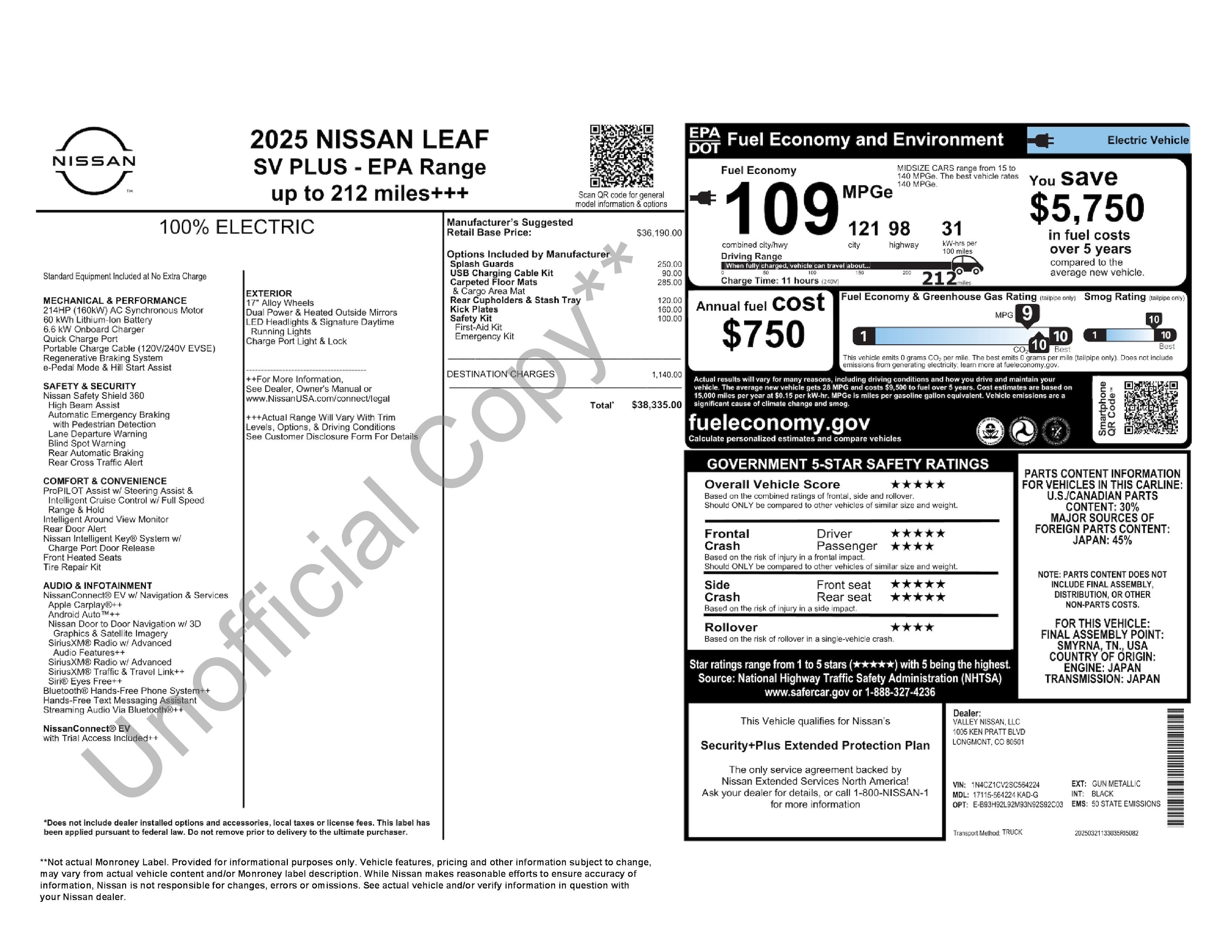 Used 2025 Nissan Leaf SV PLUS with VIN 1N4CZ1CV2SC564224 for sale in Cuyahoga Falls, OH