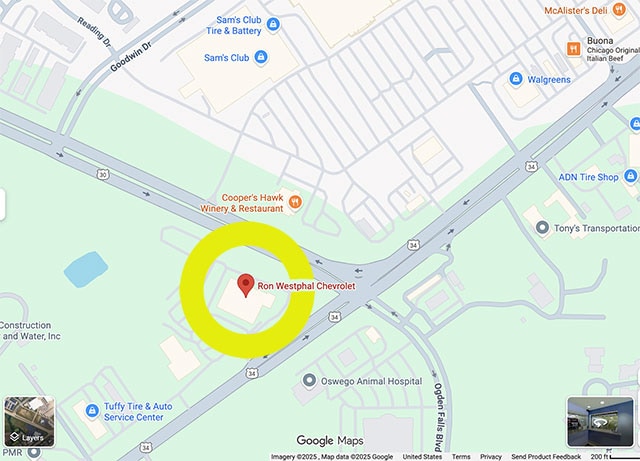 Map of Ron Westphal Chevrolet proximity to Sam's Club and Goodwill for Elburn and Sugar Grove residents