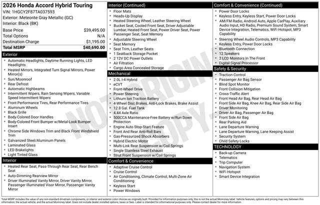 2026 Honda Accord Hybrid Touring's photo