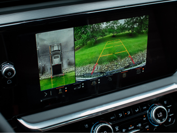 Sierra center touchscreen displaying vehicle camera views