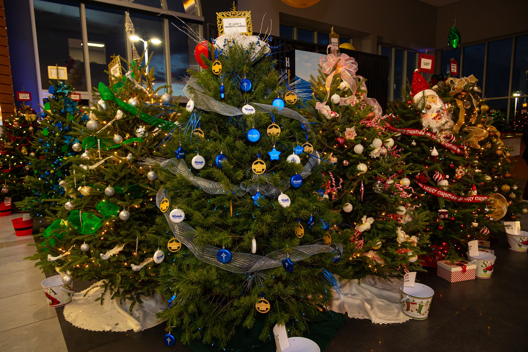 Decorated trees displayed at the Rossi Festival of Trees in Washington, New Jersey