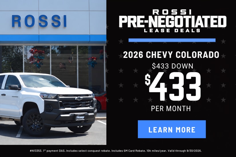 2026 Chevrolet Colorado pre-negotiated lease deal at Rossi Chevrolet in Washington NJ