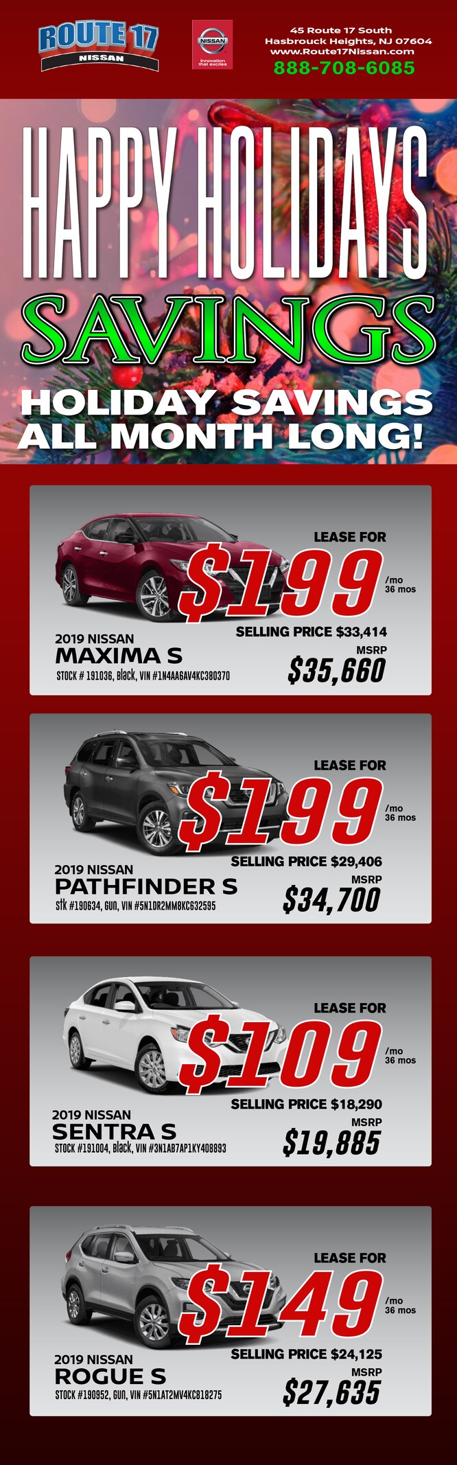 New Vehicle Specials Route 17 Nissan, Hasbrouck Heights, NJ