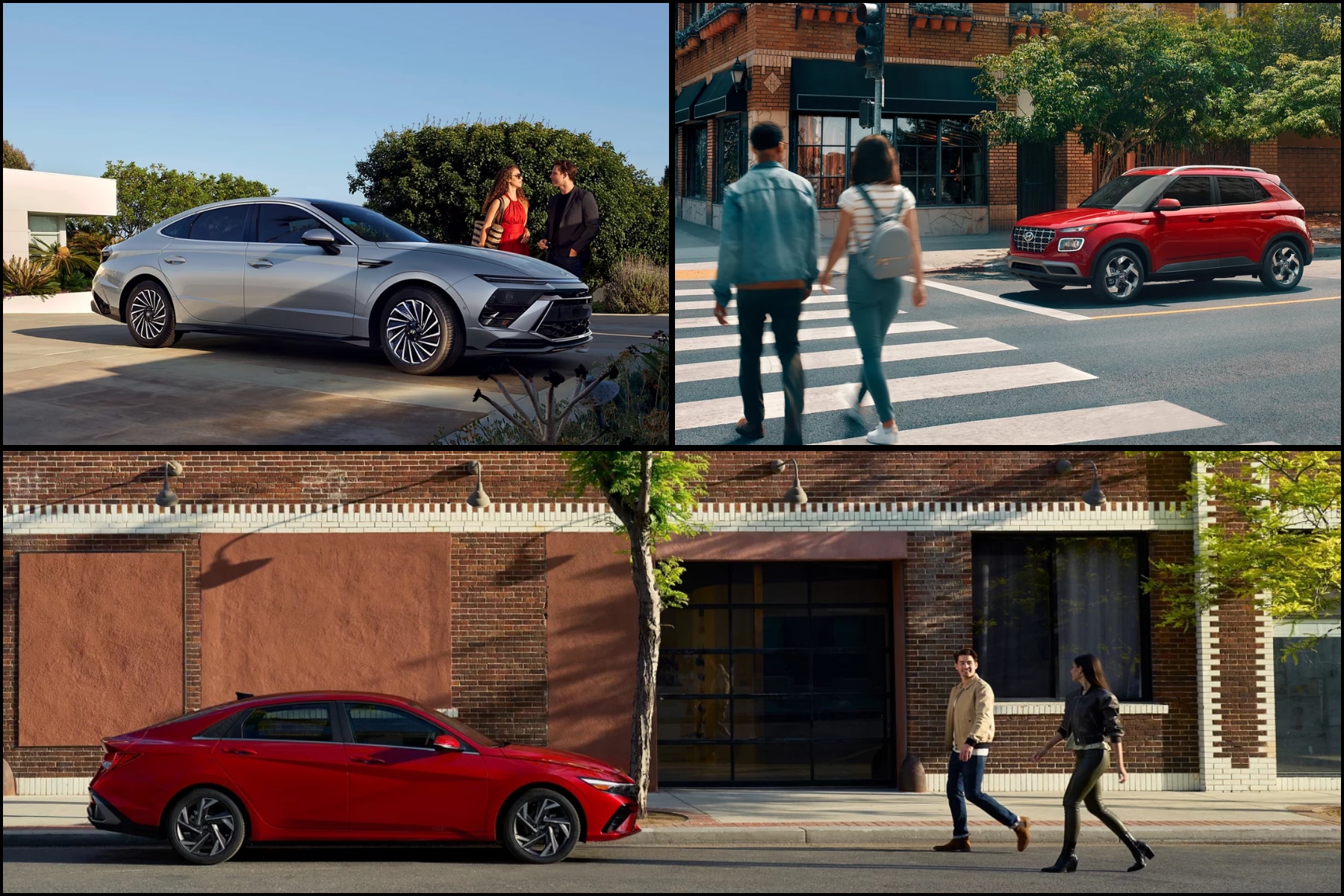 Hyundai Elantra, Sonata, and Venue in the city with couples