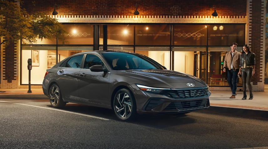 2026 Hyundai Elantra Hybrid sedan parked downtown at Route 1 Hyundai in Monmouth Junction, NJ.
