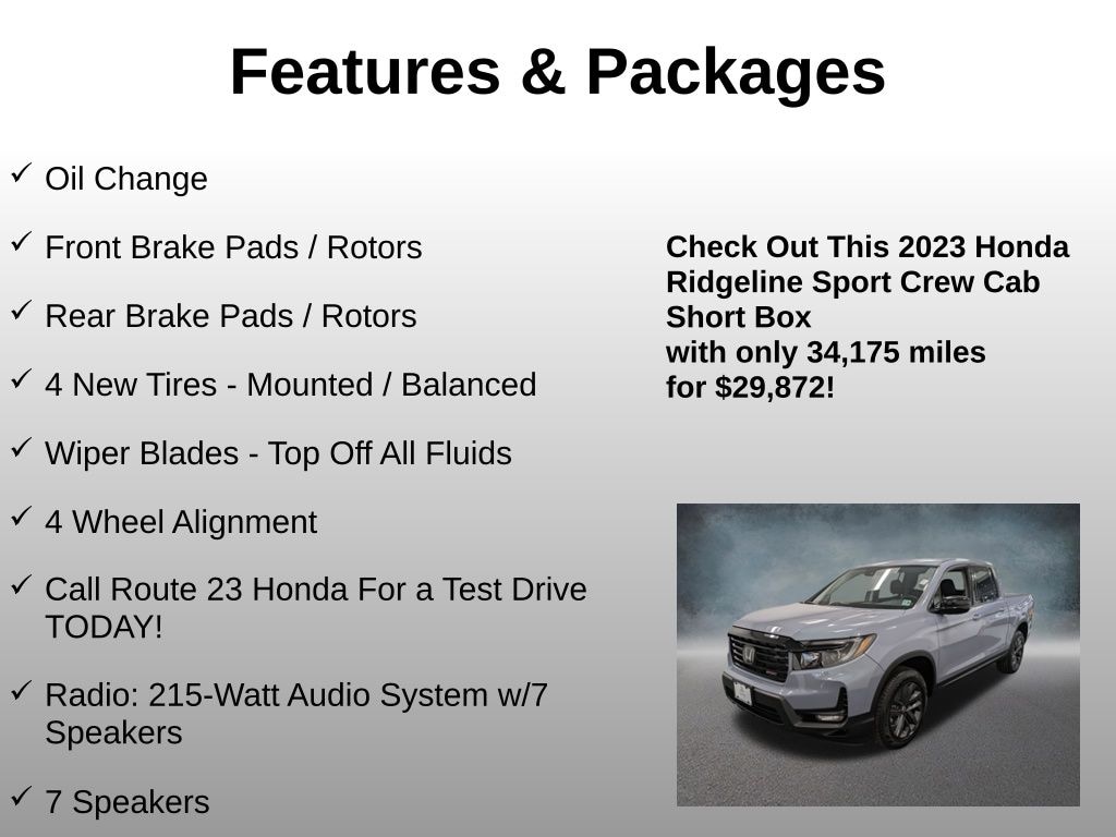 Used 2023 Honda Ridgeline Sport Truck Crew Cab