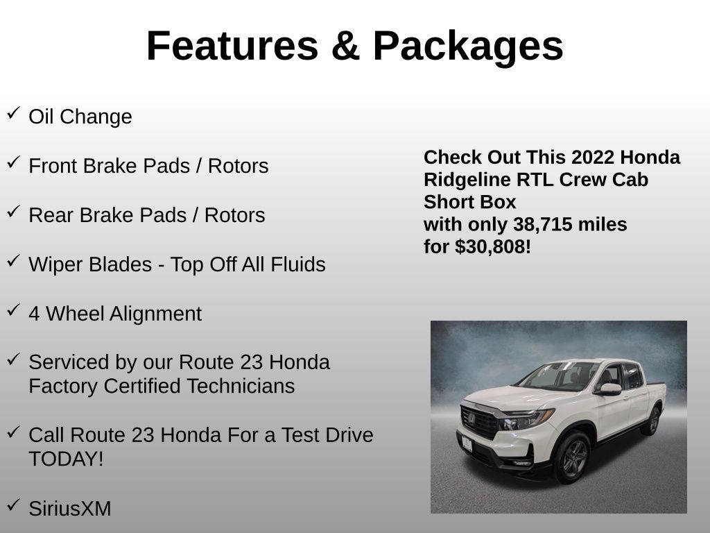 Used 2022 Honda Ridgeline RTL Truck Crew Cab