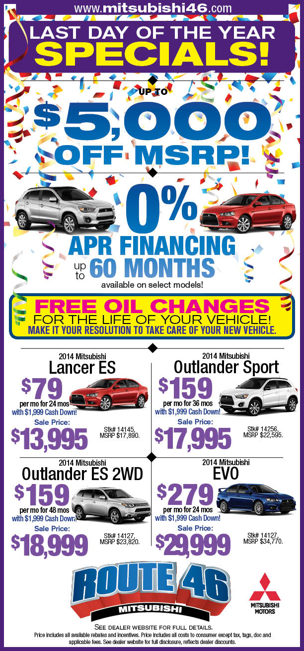 Year End Specials Route 46 Mitsubishi Last Day of the Year Specials