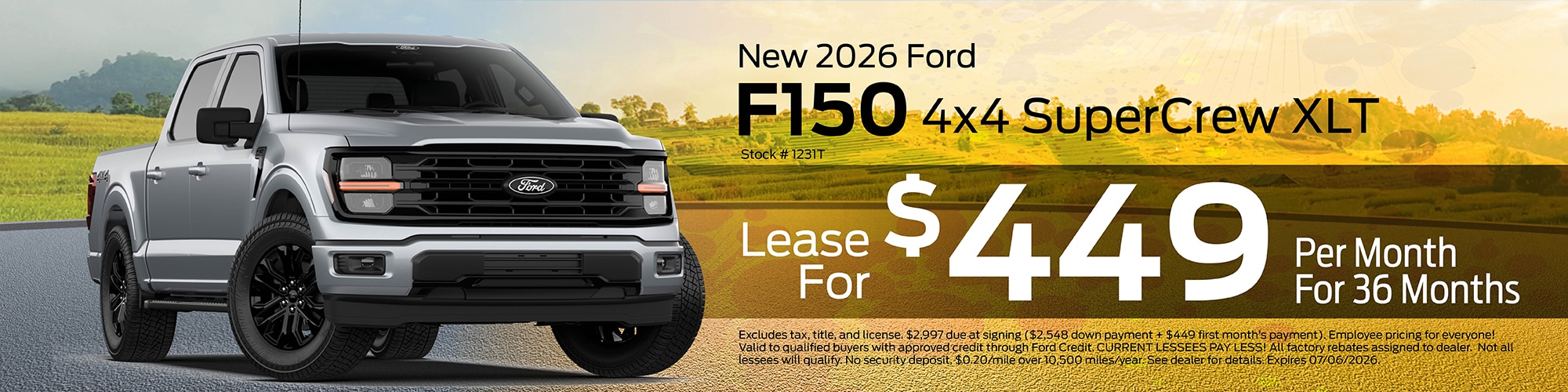 New 2026 Ford F-150 XLT Lease for $449/mo.