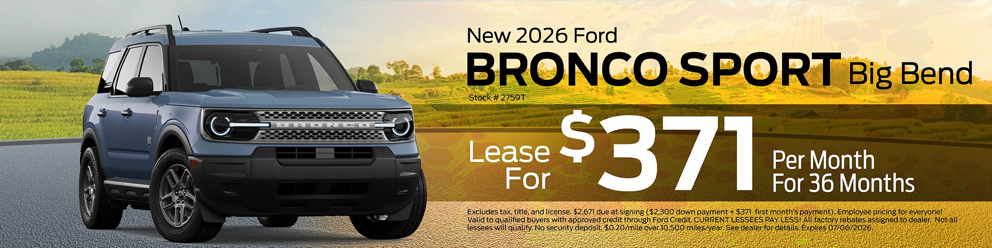 New 2026 Ford Bronco Sport Lease for $371/mo.