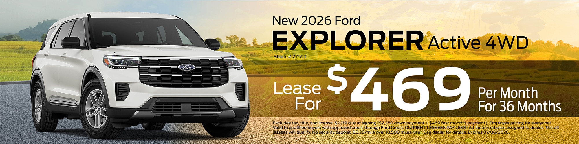 New 2026 Ford Explorer Active Lease for $469/mo.