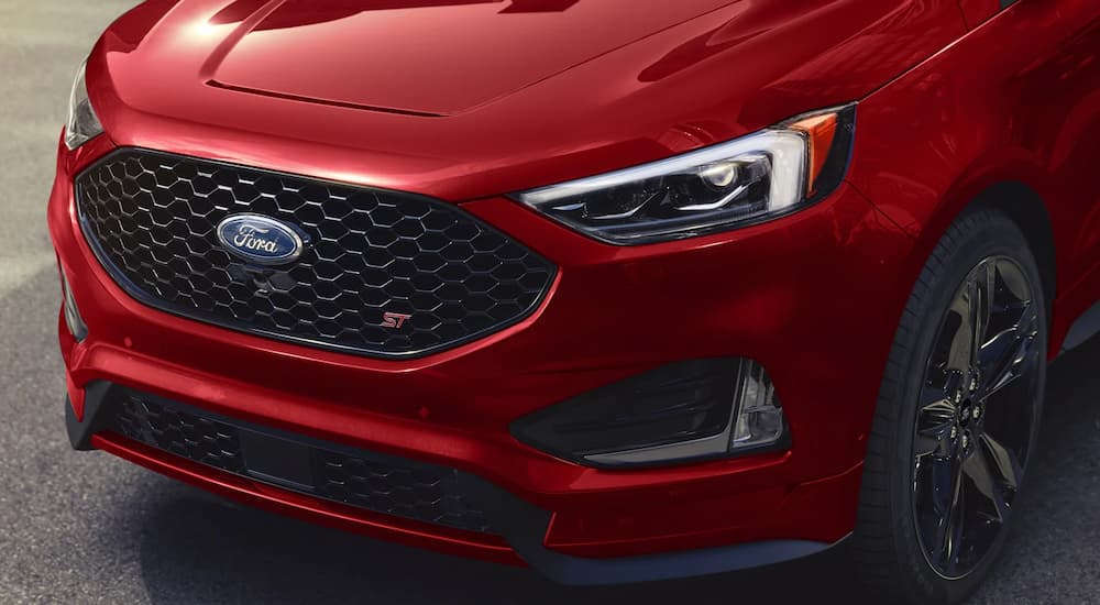 A close up of the grille of a 2022 Ford Edge ST is shown.