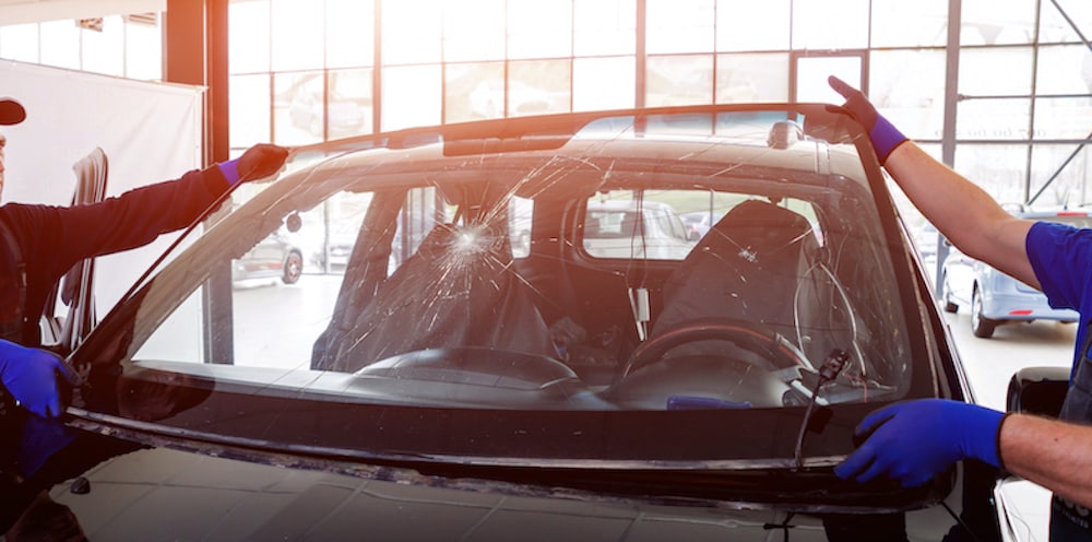 Technicians Taking off Shattered Windshield