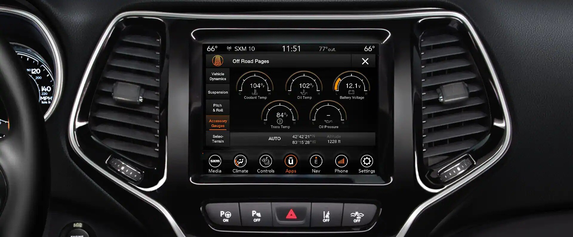 A close up of the dashboard and coolant system of a 2022 Jeep Cherokee