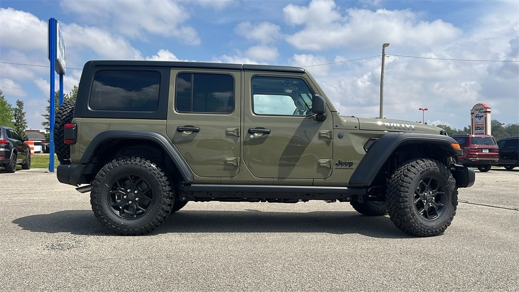 Used 2025 Jeep Wrangler 4-Door Willys with VIN 1C4PJXDN3SW511292 for sale in New Castle, IN