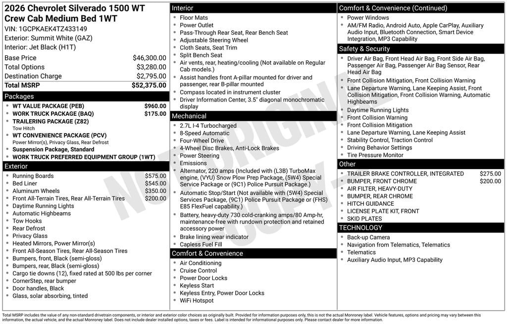 New 2026 Chevrolet Silverado 1500 WT Truck