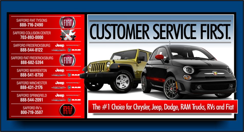 Chrysler Of Culpeper >> Fiat Chrysler Dodge Jeep VA | Safford Auto Group | New Used Cars Trucks SUVS Virginia & DC Area Chrysler Of Culpeper >> Fiat Chrysler Dodge Jeep VA | Safford Auto Group | New Used Cars Trucks SUVS Virginia & DC Area
