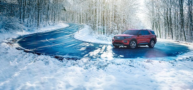 Snow tires build traction on snow-covered, icy roads