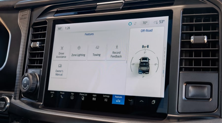 2026 Ford F-150 SYNC 4 touchscreen displaying Driver Assistance and Towing menus in Summit, NJ.