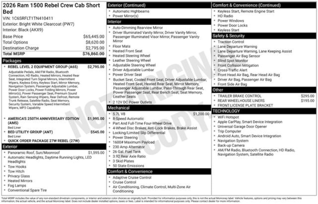New 2026 Ram 1500 REBEL CREW CAB 4X4 5'7 BOX Pickup