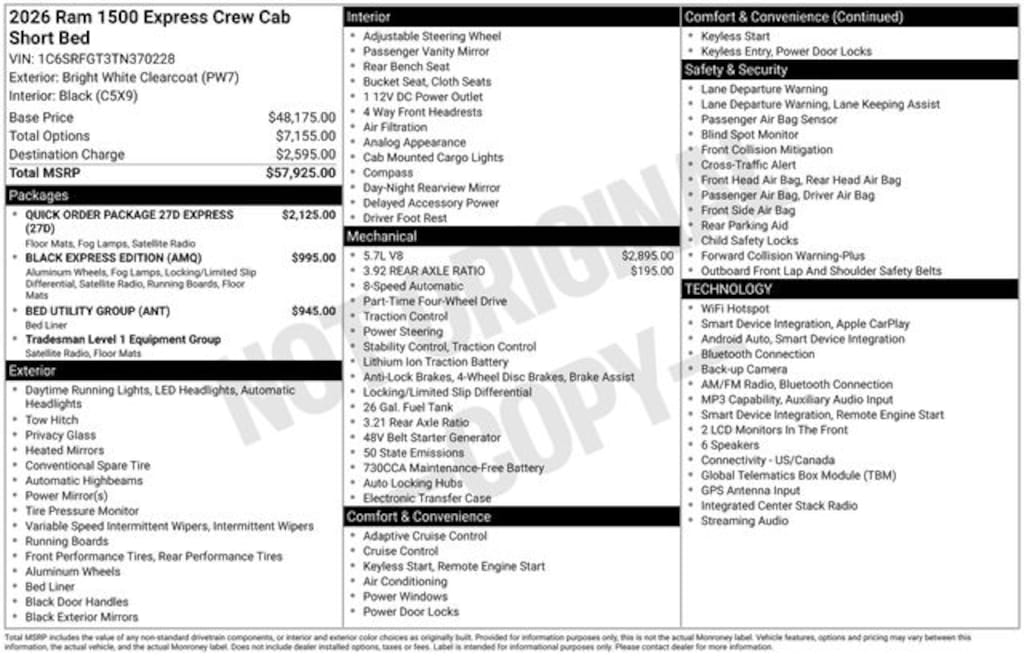 New 2026 Ram 1500 EXPRESS CREW CAB 4X4 5'7 BOX Pickup