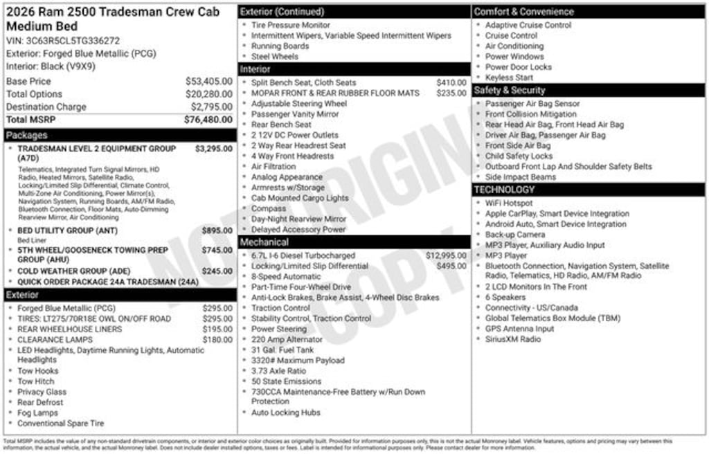 New 2026 Ram 2500 TRADESMAN CREW CAB 4X4 6'4 BOX Pickup
