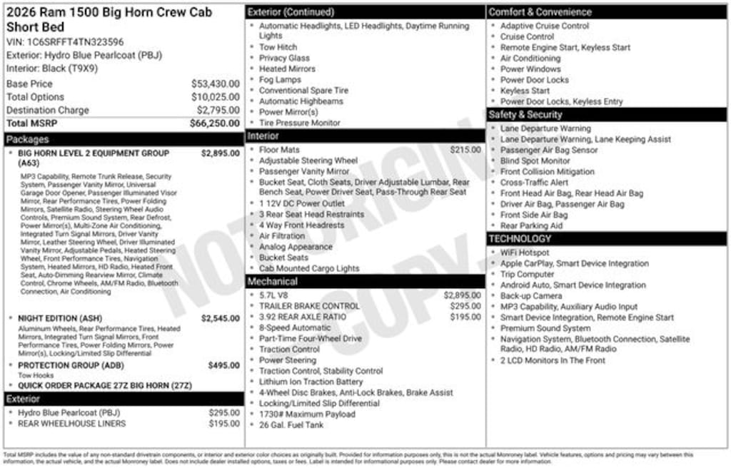 New 2026 Ram 1500 BIG HORN CREW CAB 4X4 5'7 BOX Pickup