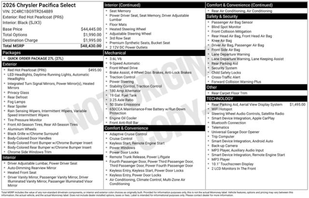 New 2026 Chrysler Pacifica SELECT Passenger Van