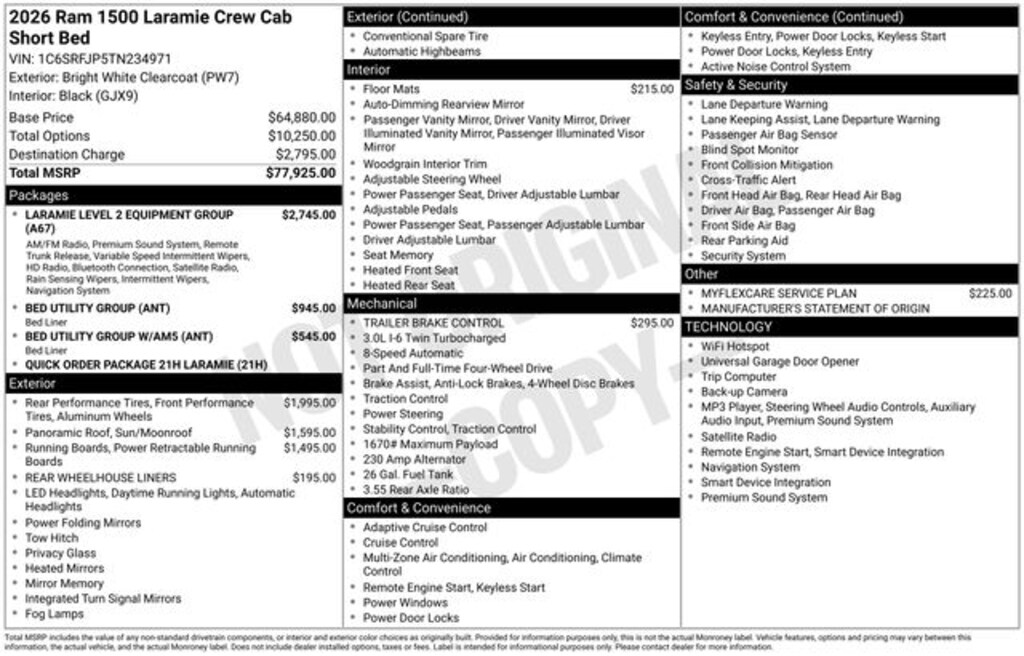 New 2026 Ram 1500 LARAMIE CREW CAB 4X4 5'7 BOX Pickup