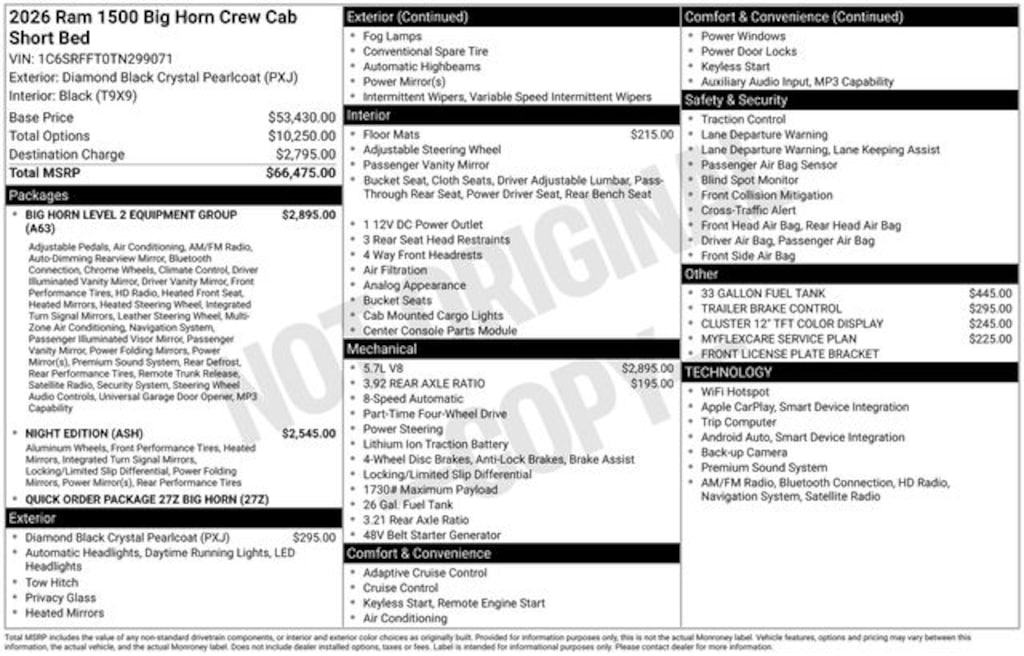 New 2026 Ram 1500 BIG HORN CREW CAB 4X4 5'7 BOX Pickup
