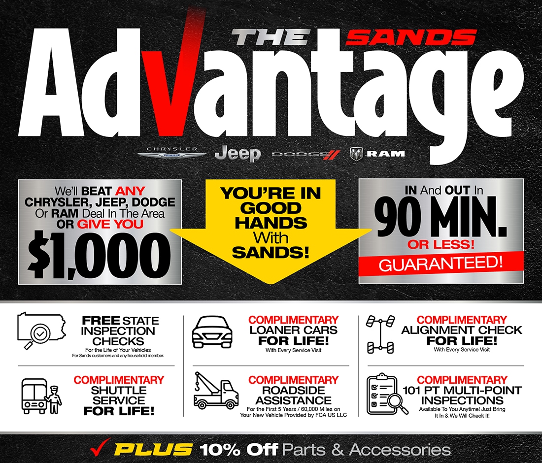 EXTRAS YOU GET AT SANDS CHRYSLER JEEP DODGE RAM QUAKERTOWN PA DEALER